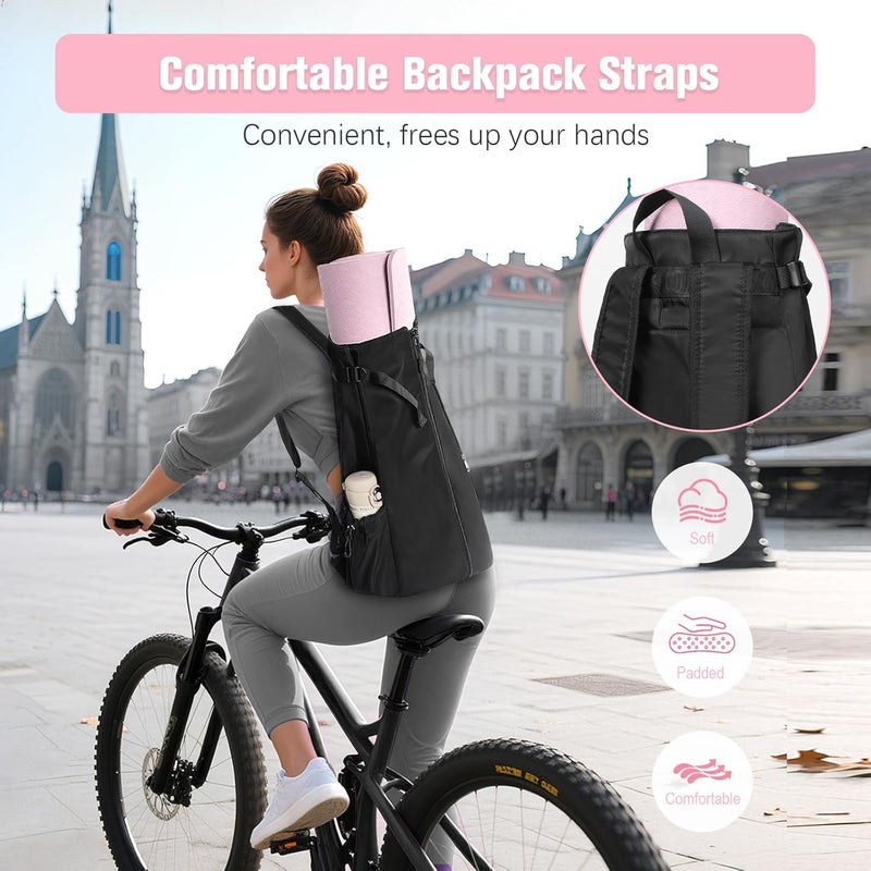WOMACO Yoga Mat Bag, Adjustable Yogamat Blocks Carrier with Backpack Straps and Side Pockets, Top-Opening Yoga Backpack for Yoga Accessories - Image 3